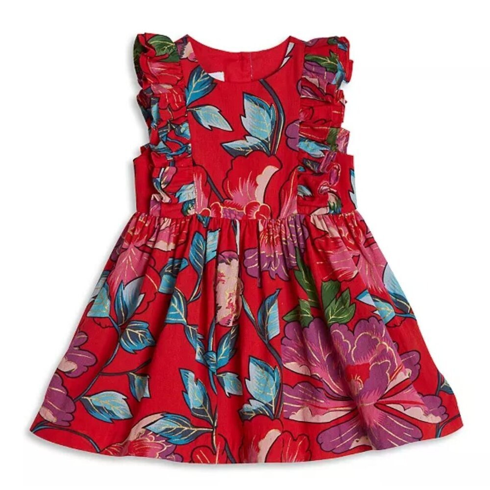 Pippa & Julie Girls Size 2T Floral Ruffle Dress Red Round Neck Sleeveless Excell